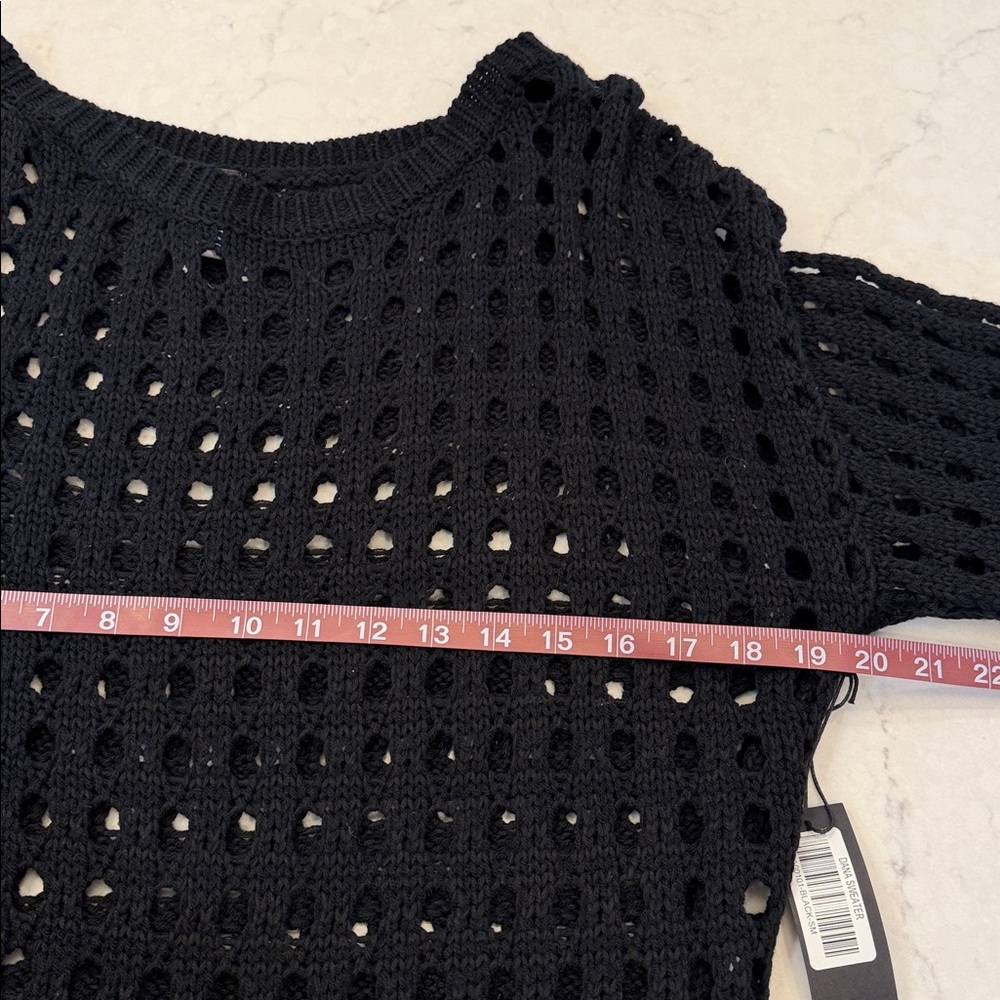 NWT Savvi Women’s Dana Crochet Knit Bell Sleeve Black Sweater Size S - Picture 7 of 9